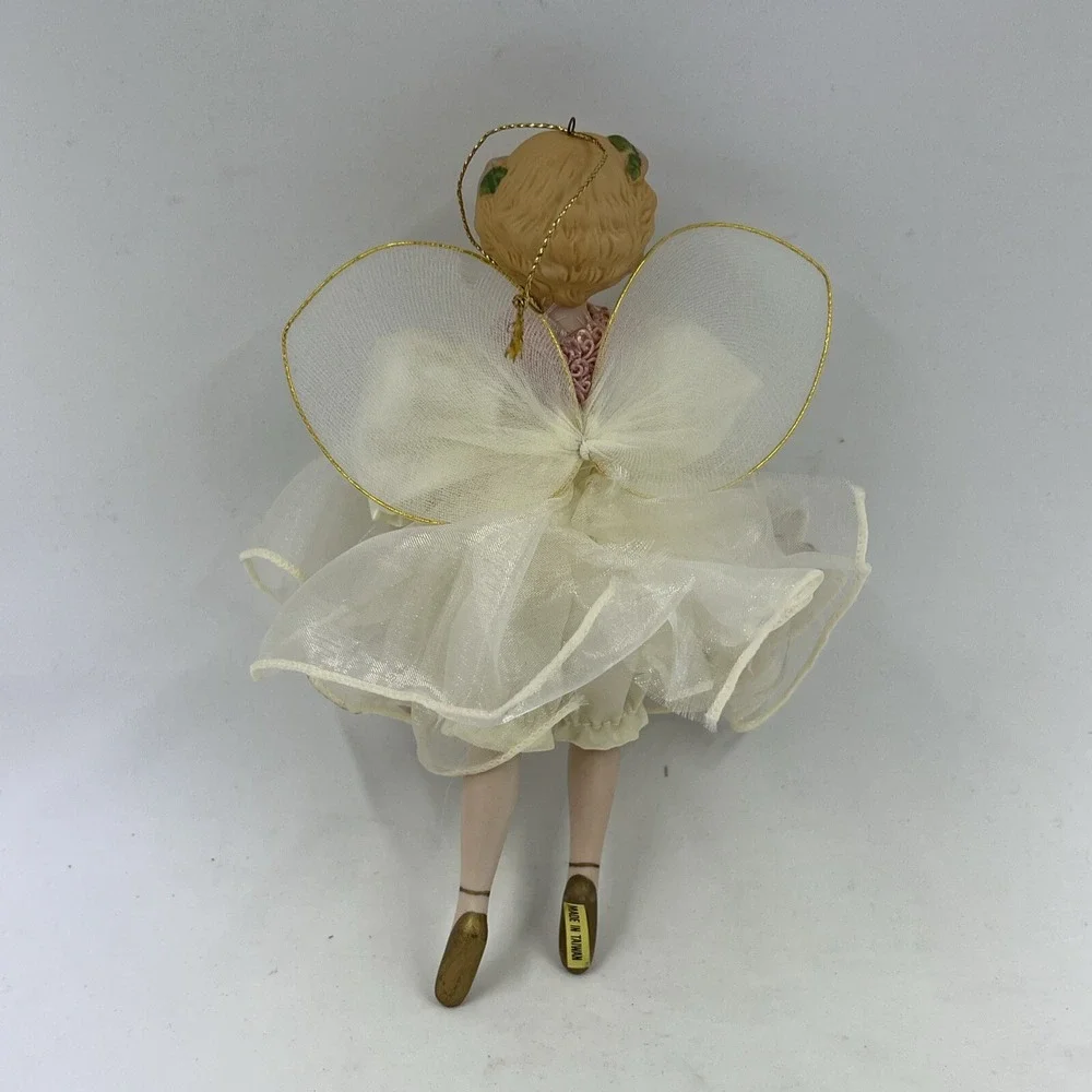 Kurt S‎ Adler Porcelain Angel Christmas Ornament Cream Pink Floral Dress J8873
